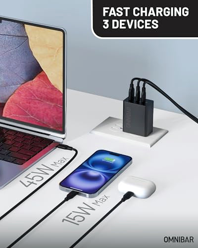 65W USB C Charger Block, 3-Port GaN Fast Wall Charger, Black - color: Black