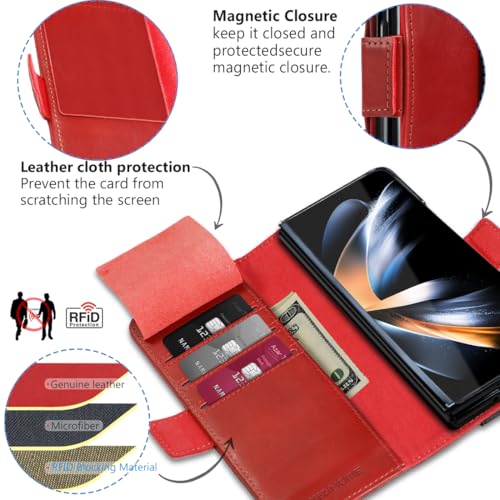 KEZiHOME Genuine Leather Wallet Case for Samsung Galaxy Z Fold 6 - color: Red Brown, size: Galaxy Z Fold 6 Case