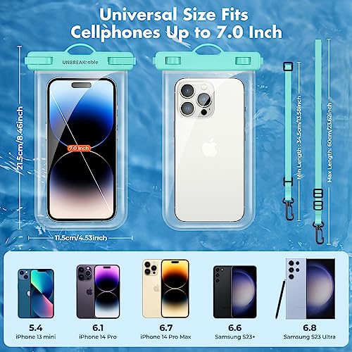 UNBREAKcable Waterproof Phone Pouch-2 Pack IPX8 Waterproof Phone Case for iPhone 16 15 14 13 12 11 Pro Max & Samsung S25 S24-Dry Bag & Travel Essentials for Beach, Pool, Kayak & Cruise-7" Blue+Green - color: Blue + Green
