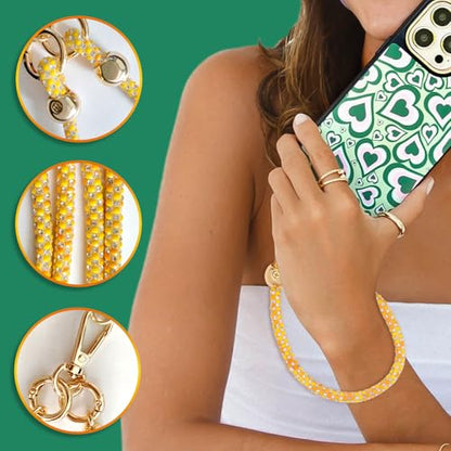 Crystal Phone Strap Crossbody and Wrist Lanyard, Anti Theft Layered & Wrist Strap Cell Phone Neck for Women - color: Orange