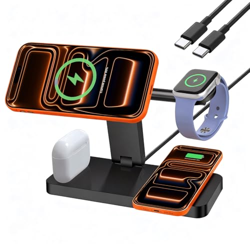 25W Magnetic Wireless Charging Stand 4 in 1 Wireless Charging Station for Mag-Safe,iPhone 17 Pro Max/17 Air/16 Pro/16 Plus/15/14/13/12 mini,AirPod Pro,Apple Watch