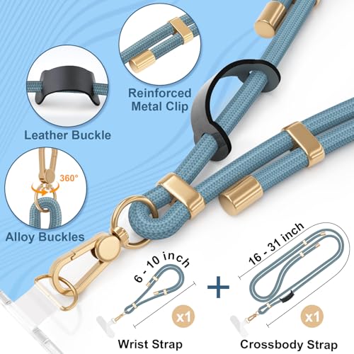 4-IN-1 Phone Lanyard Crossbody & Wrist Strap Kit with 2 Pack Tabs - color: Teal Blue