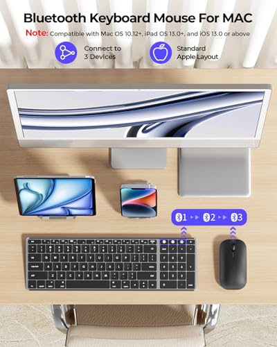 seenda SKM64-2 Bluetooth Keyboard and Mouse Combo for Mac, MacBook and iPad - color: Black & Gray