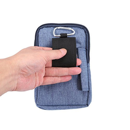 Men's Cell Phone Waist Bag Vertical, Cellphone Belt Loop Holster, Outdoor Sport Travel Nylon Small Mobile Phone Pouch Smartphone Waist Bag with Carabiner Hook Pen Holder Zipper Handbag Carrying Case - color: Blue