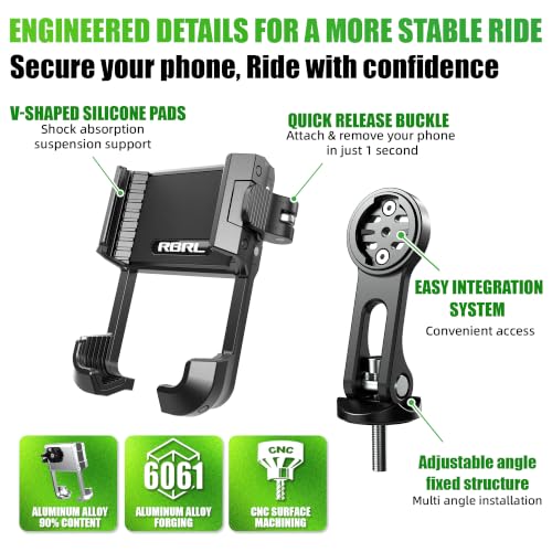 RBRL Bike Phone Holder, CNC Machined & Forged Aluminum Bicycle Stem Phone Mount, 1s Quick-Lock V-Shape Clamp, Anti-Shake Headset Cap Mount Design, Camera Friendly, Fits 4.7–7.2" Phones - color: stem mount