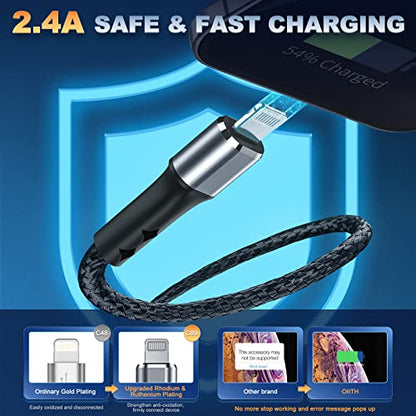 (2-Pack) iPhone Charger 3Ft for Apple MFi Certified, Strong Nylon Braided Lightning Cable, Fast 2.4A iPhone USB Charging Cord for iPhone 13/12/11 Pro/X/Xs Max/XR/8 Plus/7/6