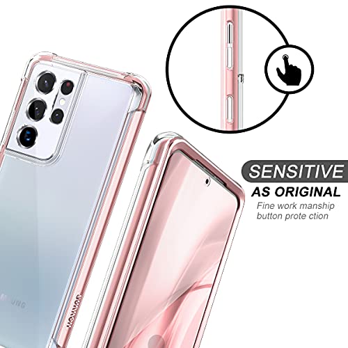 SURITCH for Samsung Galaxy S21 Ultra Clear Case 6.8", [Built-in Screen Protector] Full Body Protective Hard Shell+Soft TPU Phone Case for Samsung S21 Ultra -(Rose Gold Edge) - color: Rose Gold Edge