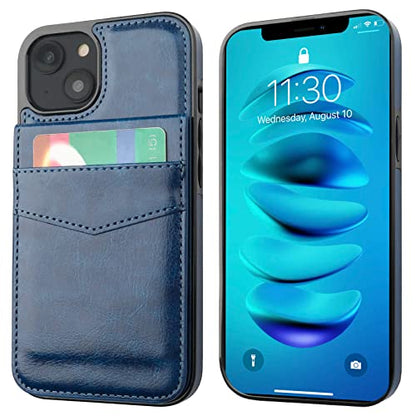 KIHUWEY for iPhone 14 Wallet Case Card Holder Kickstand, Blue - color: Blue