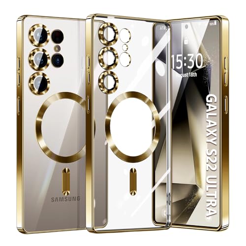 Hurgoer for Samsung Galaxy S22 Ultra Case.Soft TPU Electroplated Frame Cover with Clear Back.Drop Tested Protective Full Body Case.Thin Light Slim 【Not Magsafe】(Gold, S22 Ultra) - color: Gold, size: S22 Ultra