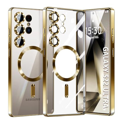 Hurgoer for Samsung Galaxy S22 Ultra Case.Soft TPU Electroplated Frame Cover with Clear Back.Drop Tested Protective Full Body Case.Thin Light Slim 【Not Magsafe】(Gold, S22 Ultra) - color: Gold, size: S22 Ultra