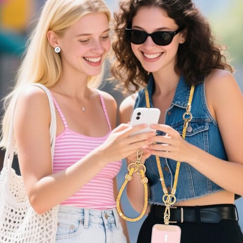Crystal Phone Lanyard Crossbody and Wrist Strap Lanyard Rhinestone Anti-Theft Phone Strap Phone Neck Strap for Women - color: Orange