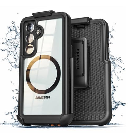 Encased Waterproof Case for Samsung Galaxy S26 with Belt Clip - Full Body Protective Cover with Built-in Screen Protector & Holster (Clear/Black) - size: S26