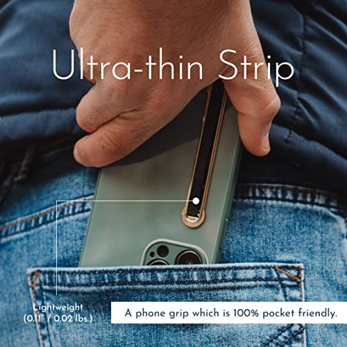 SleekStrip SleekGrip-Premium Ultra Thin Phone Grip Stand,Slim Metal Finger Loop Ring Hand Holder Strap Cell Phone Grips for iPhone 16 Pro Max,17,Android,Case Back - Gunmetal x Black Vegan Leather - color: Gunmetal x Black Vegan Leather
