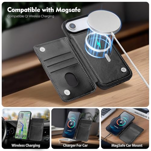 SkyEagle Compatible with MagSafe iPhone 17 Air Case Wallet,Black | Magnetic Clasp,RFID Blocking,PU Leather,Flip Folio Shockproof Phone Cover,with Credit Card Slots & Kickstand for Men & Women - color: Black, size: iPhone 17 Air - 6.5"