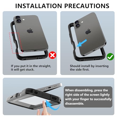 Waterproof Clear Case for iPhone16 Plus, IP68 Magnetic DropProof, BlackSide - size: iPhone 16 Plus 6.7 inch