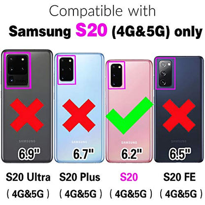 Wallet Case for Samsung Galaxy S20 5G 6.2 inch with Wrist Strap, Crossbody Shoulder Strap, Luxury PU Leather Stand Cell Phone Cover with 9+ Card Slots for S 20 20S UW S2O G5 Women Black | Girls, Wrist/Shoulder Strap, 9+ Card Slots, Zipper Purse, Luxury PU