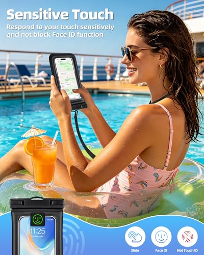 PEDVSTY Floating Waterproof Phone Pouch 2 Pack - Up to 7.0", Black | Touchscreen, IP68 Waterproof Phone Case w/Lanyard, Dry Bags for iPhone Sumsang Google, Beach Kayak Cruise Travel Essentials - size: Regular (Up to 7.0")