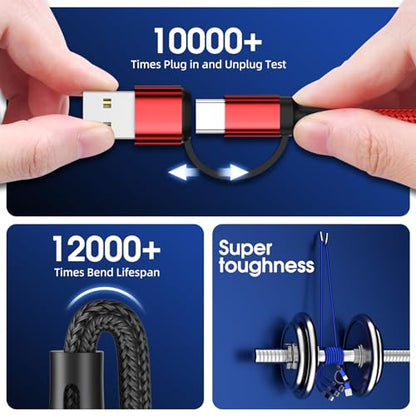Ankndo 6 in 1 Multi Charging Cable, Multi Charger Cable for All Devices - color: Black/Blue/Red