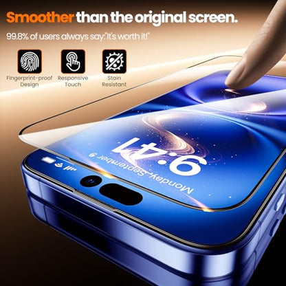 Yriklso 2-Pack for iPhone 16 Screen Protector,Military Grade Shatterproof,Bubble-Dust Free Box,9H+ HD Tempered Glass,Full Coverage,Scratch & Smudge Resistant for iPhone 6.1 inch - size: iPhone 16（6.1"）
