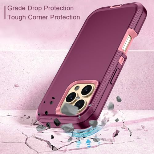 for iPhone 16 Pro Max Case Heavy Duty Protective Shockproof Dropproof 3-Layer Full Body Protection [Without Screen Protector] Tough Rugged Cover for Apple iPhone 16 Pro Max,Purple/Pink - color: Purple/Pink