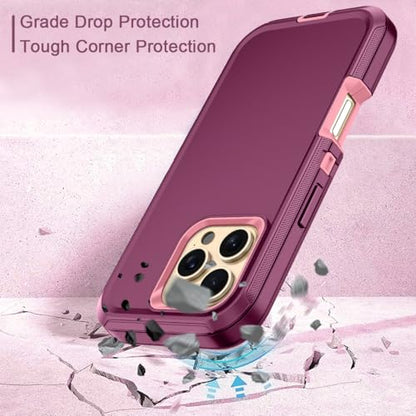 for iPhone 16 Pro Max Case Heavy Duty Protective Shockproof Dropproof 3-Layer Full Body Protection [Without Screen Protector] Tough Rugged Cover for Apple iPhone 16 Pro Max,Purple/Pink - color: Purple/Pink