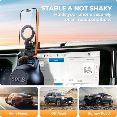 Car Phone Holder for Jeep Wrangler/Gladiator 2026 2025 2024 (Only for 12.3-Inch Screen) 360° Rotation Magnetic Cell Phone Mount, Compatible with Magsafe, Does Not Affect Air Vent - size: Fit for 2024-2026 Wrangler/Gladiator JT, 12.3-Inch