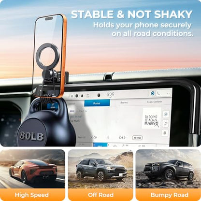 Car Phone Holder for Jeep Wrangler/Gladiator 2026 2025 2024 (Only for 12.3-Inch Screen) 360° Rotation Magnetic Cell Phone Mount, Compatible with Magsafe, Does Not Affect Air Vent - size: Fit for 2024-2026 Wrangler/Gladiator JT, 12.3-Inch