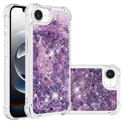 Bling Glitter Case for Apple iPhone 16e.Liquid Purple | Soft TPU Sparkly Flowing Liquid Floating Clear Case for Women Girls Cover for Apple iPhone 16e - color: Purple