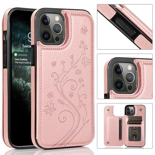 for iPhone Case,Retro Slim PU Leather Flower Butterfly Pattern Wallet,Card Holder Slots Full Body Military Grade Protection Soft Shockproof Phone Case (Green,iPhone 12 Pro Max) - color: Green, size: iPhone 12 Pro Max