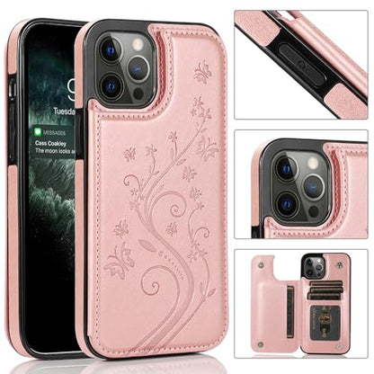 for iPhone Case,Retro Slim PU Leather Flower Butterfly Pattern Wallet,Card Holder Slots Full Body Military Grade Protection Soft Shockproof Phone Case (Green,iPhone 14 Pro Max) - color: Green, size: iPhone 14 Pro Max