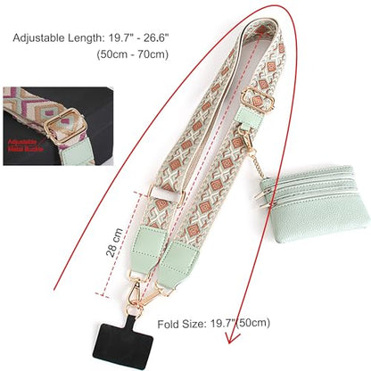 Phone Lanyard Crossbody with Zipper Pouch, Adjustable Phone Strap with Detachable Wallet/Wrist, Holds Multiple Cards & Cash, Clip and Go Strap Women/Teacher Gift for All Phone, Green - color: Green