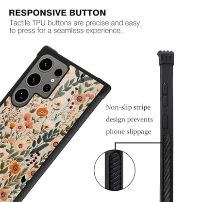 for Samsung Galaxy S24 Ultra Case,Soft Silicone Shockproof Bumper Camera Protection Phone Case-Dark Embroidery Flower - color: Dark Embroidery Flower, size: Samsung Galaxy S24 Ultra