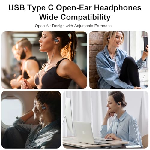 USB C Earbuds Wired Open Ear Headphones for iPhone 17 18 Pro Max 16 15 - color: Black