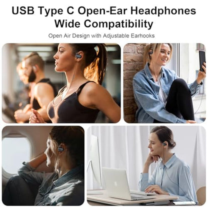 USB C Earbuds Wired Open Ear Headphones for iPhone 17 18 Pro Max 16 15 - color: Black