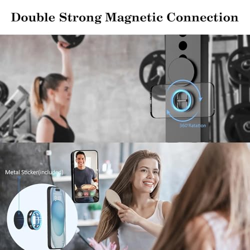 Gym Magnetic Phone Holder - Black-Gray, Dual Magnet, Strong Grip, 360° Rotation, Attach to Metal Surfaces, Compatible with iPhone 16/15/14/13/12, Samsung, MagSafe Case & All Smartphones - color: Black-Grey