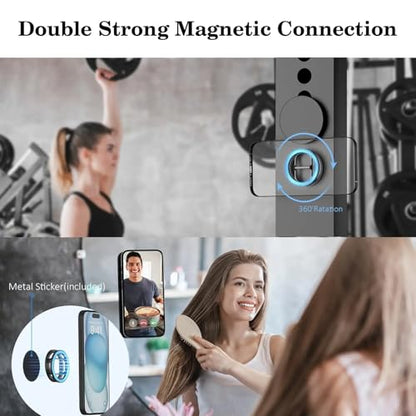 Gym Magnetic Phone Holder - Black-Gray, Dual Magnet, Strong Grip, 360° Rotation, Attach to Metal Surfaces, Compatible with iPhone 16/15/14/13/12, Samsung, MagSafe Case & All Smartphones - color: Black-Grey