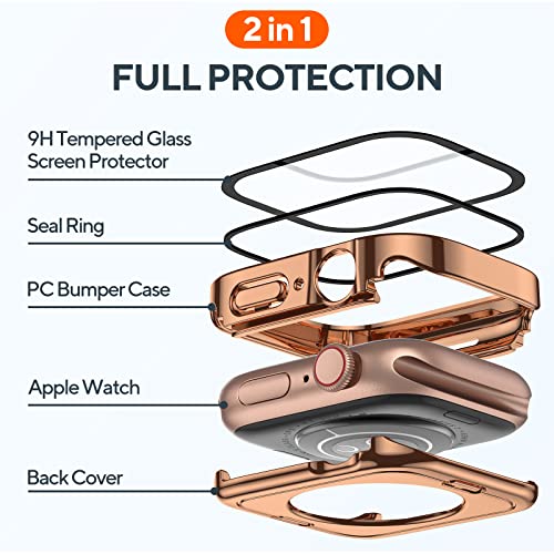 2-Pack Waterproof Case for 41mm Apple Watch Series 9/8/7 - color: Black/Rose Gold, size: 41mm (Series 9/8/7)
