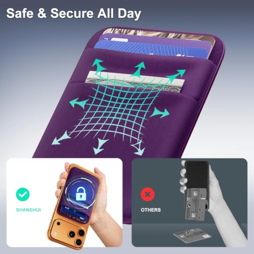 SHANSHUI Wallet for Magsafe, Stretchy Magnetic Phone Wallet Card Holder for Back of Phone Pocket Comaptible for iPhone & Most Smartphone (Purple - color: Purple