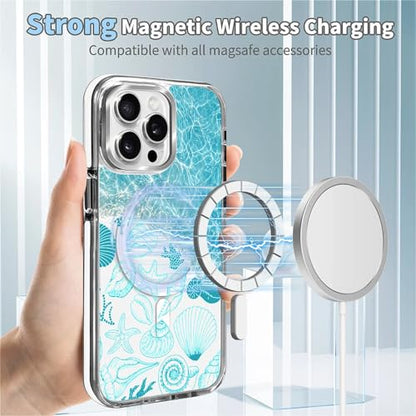 VisEnt Clear Case for iPhone 14 Pro, Magnetic Phone Case, Transparent Slim Cover, Military Grade Protection, Shockproof, Anti-Yellowing, Scratch Resistant, Ocean Wave Shell - color: Ocean Wave Shell, size: Iphone 14 Pro