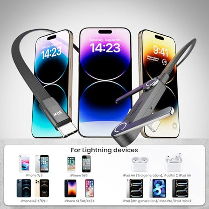 2 Pack USB C to Lightning Cable with Built-in Metal Phone Stand, PD 30W Invisible Holder Charger Cable, 90 Degree Braided Flat Lightning Charging Cable, Foldable Data Cable Standing for iPhone 14-5