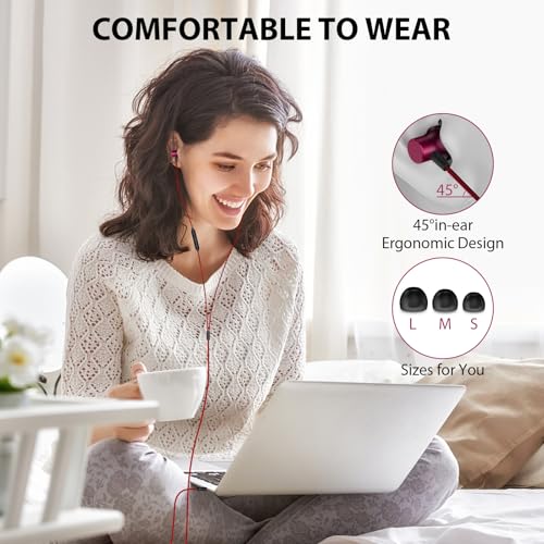 ASKUBSKU Wired Headphones Earbud for School Laptop PC Chromebook, Black Red