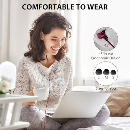ASKUBSKU Wired Headphones Earbud for School Laptop PC Chromebook, Black Red