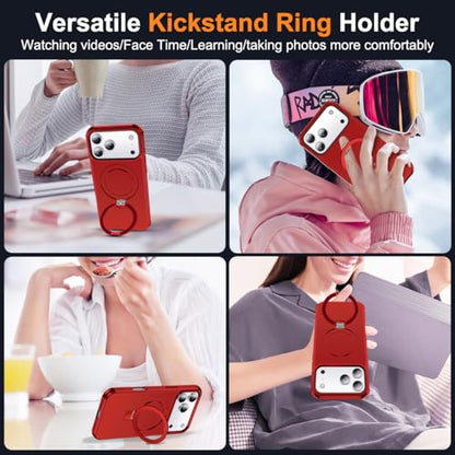 SKYLMW Compatible with iPhone 17 Pro Case with Stand,Red | iPhone 17 Pro Phone Case 6.3",Magnetic Ring Stand,Compatible with MagSafe,Military-Grade Protection,Great Grip Feeling - color: Red, size: Iphone 17 Pro