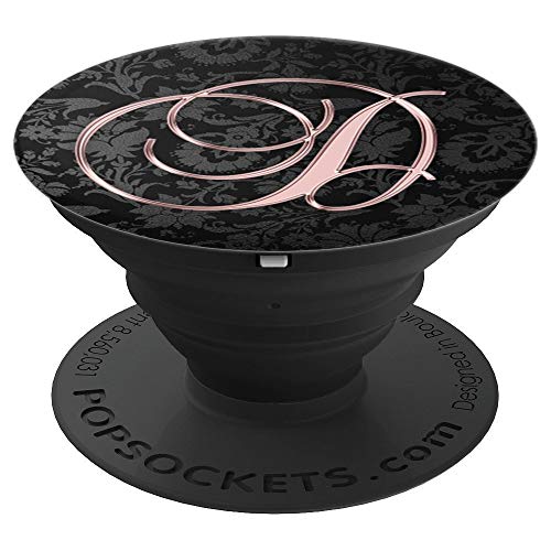 Letter D Golden Rose On Black Floral Design PopSockets PopGrip: Swappable Grip for Phones & Tablets