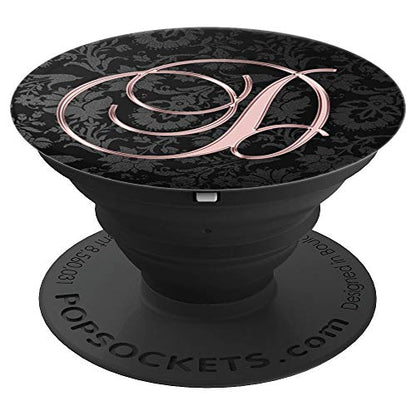 Letter D Golden Rose On Black Floral Design PopSockets PopGrip: Swappable Grip for Phones & Tablets