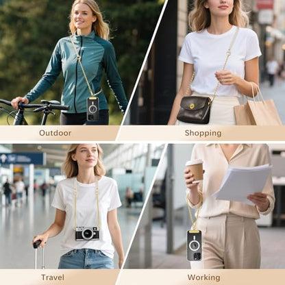 MoKo Universal Phone Crossbody Lanyard Phone Chain, Anti-Theft Adjustable Cellphone Cross Body Neck Strap & iPhone Wrist Strap with 2×Metal Tether Tabs for iPhone 17, Most Smartphones, White & Gold - color: White & Gold