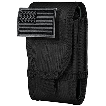 Double Capacity Phone Holster, Tactical Molle Belt Pouch with Flag Patch for iPhone 17 Pro Max/16 Pro Max/16Pro/15ProMax/14 Pro Max/13 Pro Max, Samsung S25, Size Large Extra Stiffness - color: Black
