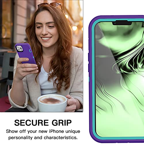 AICase for iPhone 13 Pro Max Case with Belt-Clip Holster, Screen Protector, Heavy Duty Protective Phone Case, Military Grade Full Body Protection Shockproof/Dustproof/Drop Proof Rugged Cover - color: Purple with Belt+Glass Protector