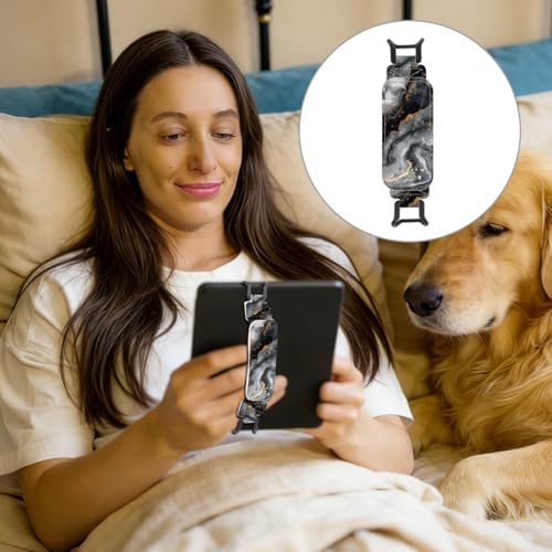 Secure Hand Strap for 6-7.5" Kindle and Tablets, Versatile Lightweight Faux Leather E-Book Grip Holder, Heavy-Duty E-Book Accessories for Reading Lover Gift (Black Marble) - color: Black Marble