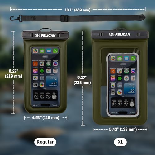 Pelican Marine Waterproof Phone Pouch (Regular) - Olive Green | Touchscreen IP68 Floating Waterproof Phone Case w/Detachable Lanyard - Fits All Phones - Beach Cruise Ship Travel Essentials - color: Olive Green - 1 Pack - Regular, size: Regular, style: 1 P